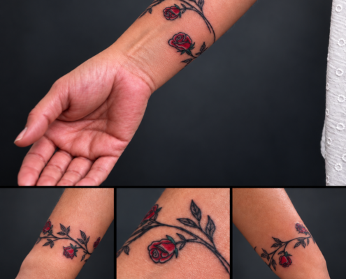 Tatouage bracelet floral réalisé par L'Art de l'Expression Tatouage au Havre