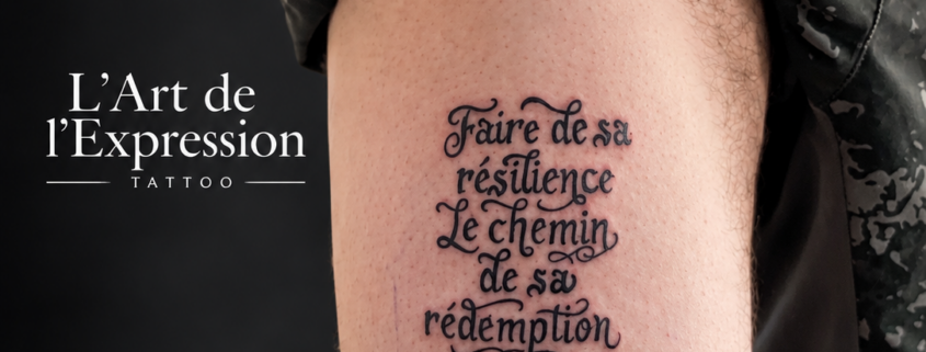 Tatouage lettrage réalisé par L'Art de l'Expression Tatouage au Havre