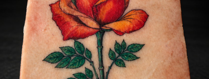 Entraînement tatouage rose par L'Art de l'Expression Tatouage au Havre