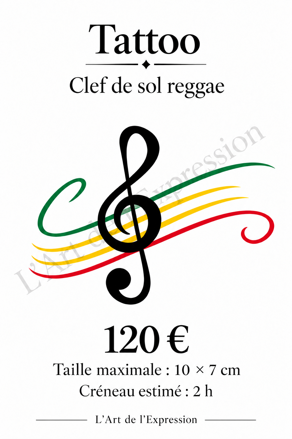 Boutique en ligne clef de sol reggae par L'Art de l'Expression Tatouage au Havre